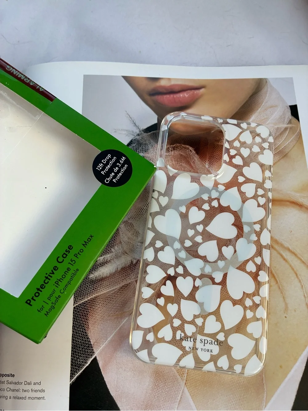 kate spade Clear Phone Case with White Heart Print iPhone 15 pro max